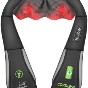 Snailax Cordless Massager – Shiatsu Neck and Shoulder Massager with Heat, Portable, Lumbar, Back Electric Massage Pillow, Christmas Gift