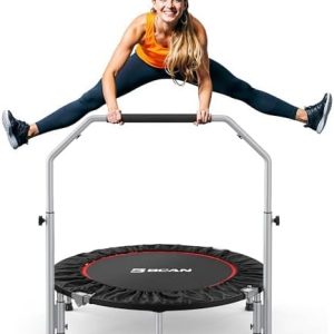 BCAN 40/48″ Foldable Mini Trampoline Max Load 330lbs/440lbs, Fitness Rebounder with Adjustable Foam Handle, Exercise Trampoline for Adults Indoor/Garden Workout