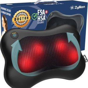 Zyllion Shiatsu Back and Neck Massager with Heat – Cordless Rechargeable 3D Electric Kneading Deep Tissue Massage Pillow for Muscle Pain Relief, Black, ZMA-13RB